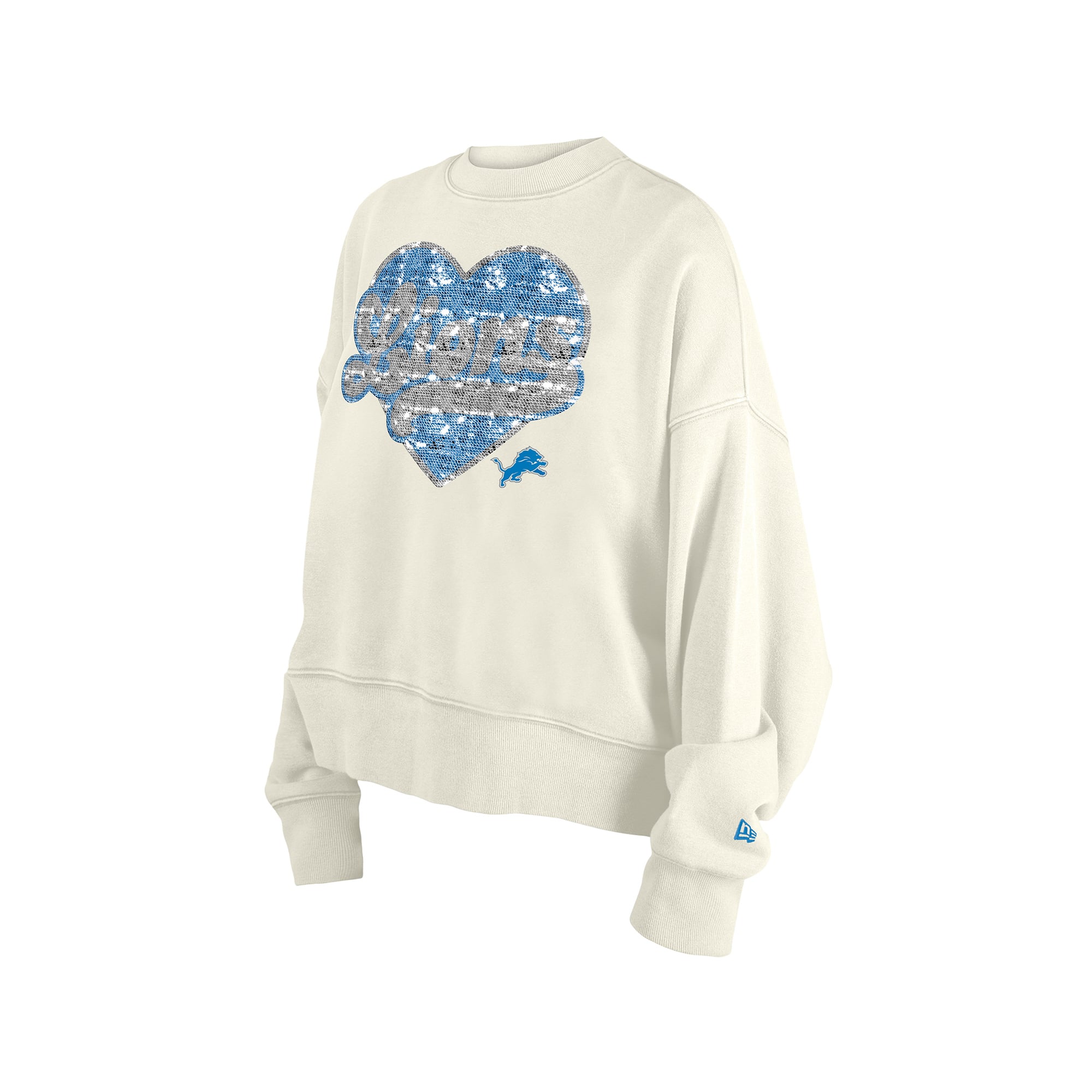 Girls Youth New Era  Light Beige Detroit Lions Flip Sequin Crewneck Sweatshirt