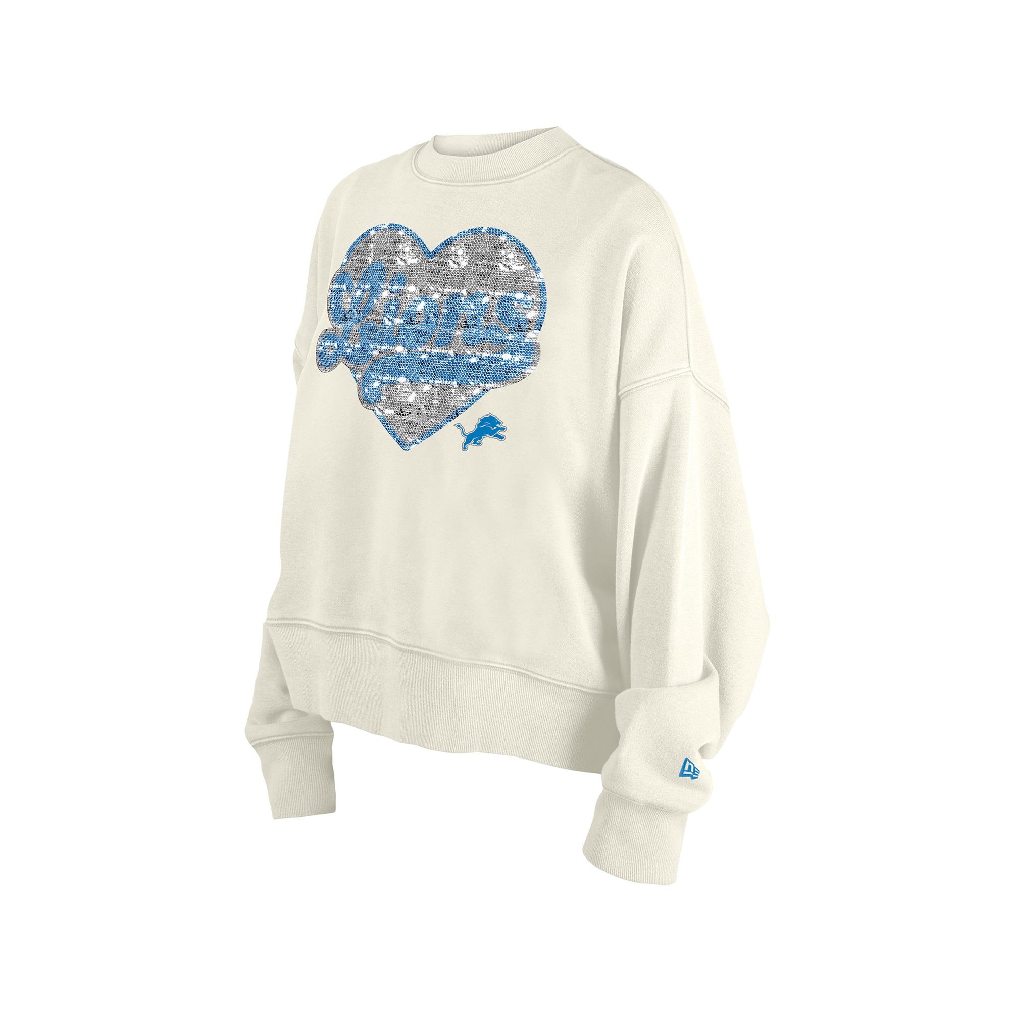 Girls Youth New Era  Light Beige Detroit Lions Flip Sequin Crewneck Sweatshirt