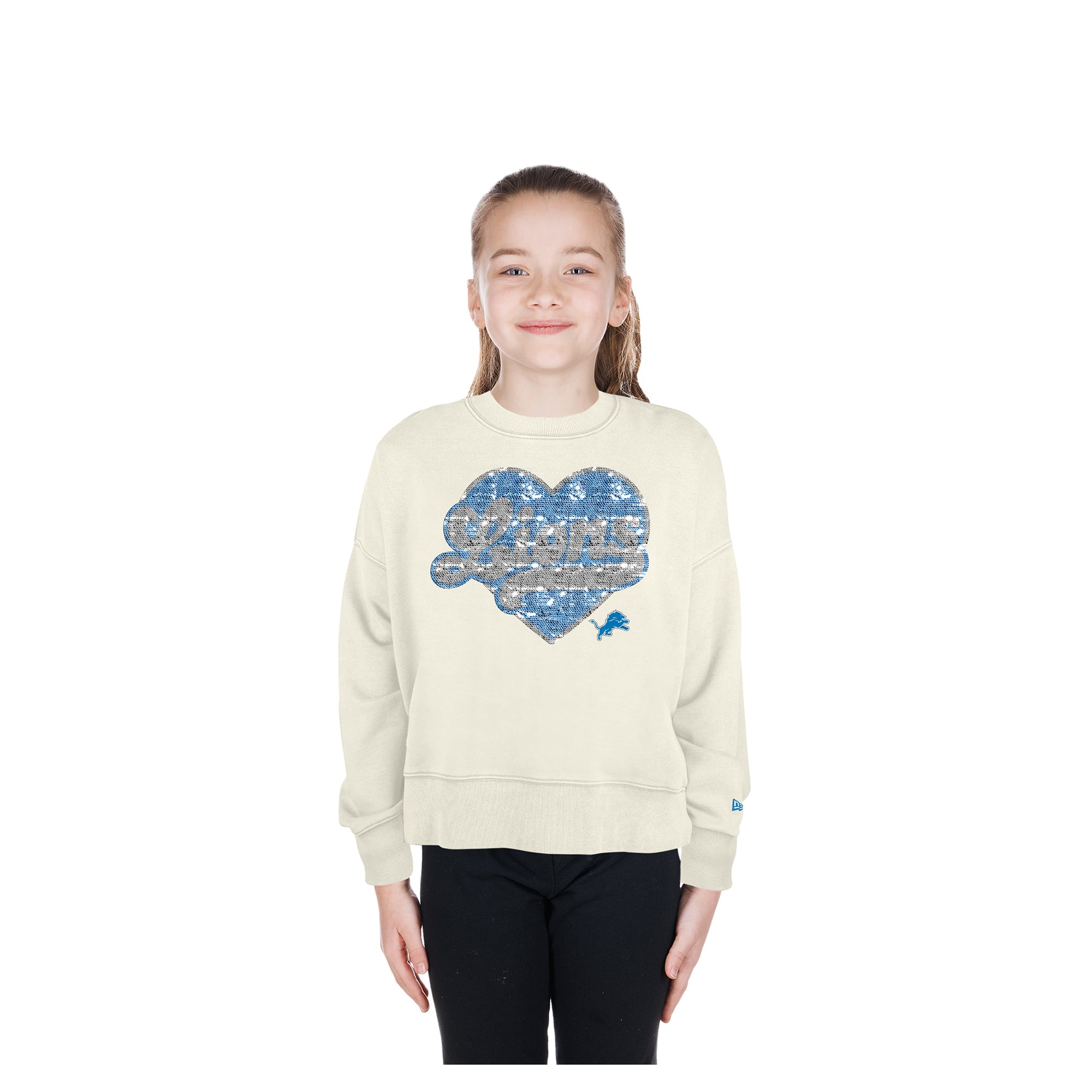 Girls Youth New Era  Light Beige Detroit Lions Flip Sequin Crewneck Sweatshirt