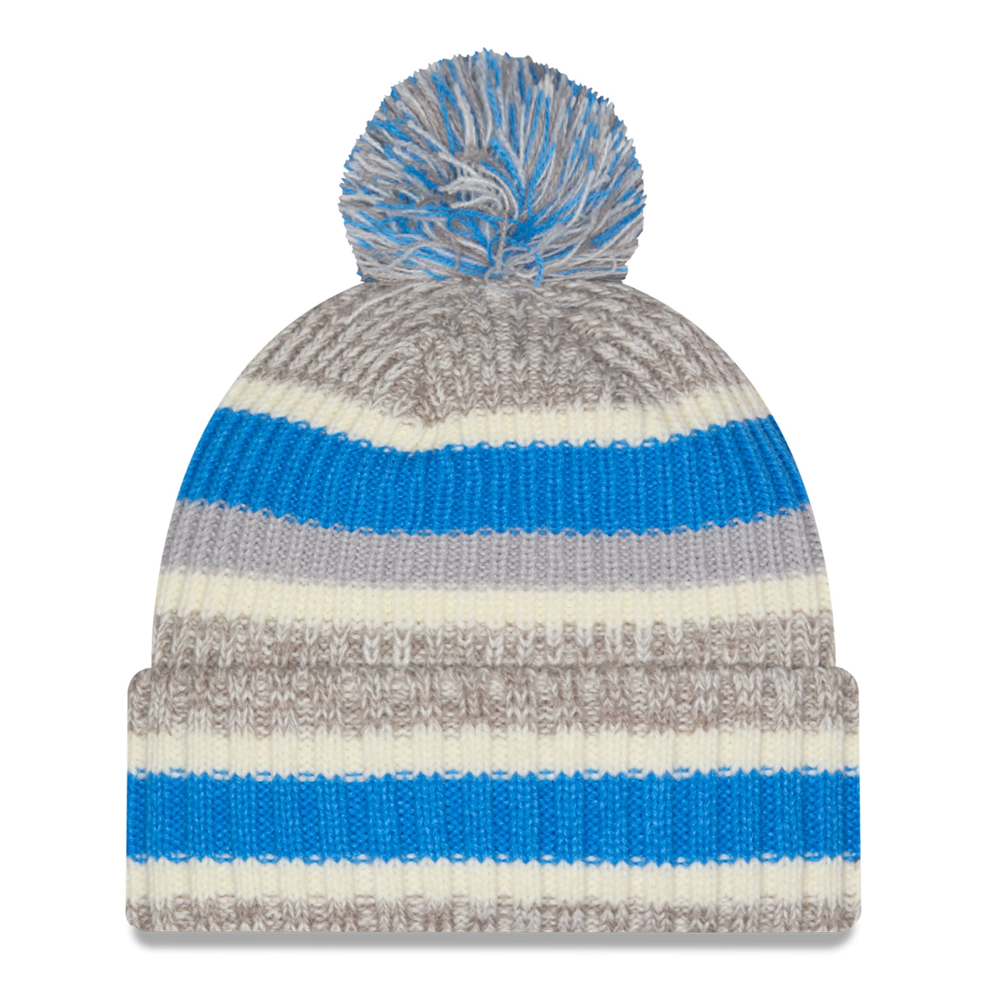 Bonnet à revers rayé Detroit Lions argenté/beige New Era pour fille avec pompon