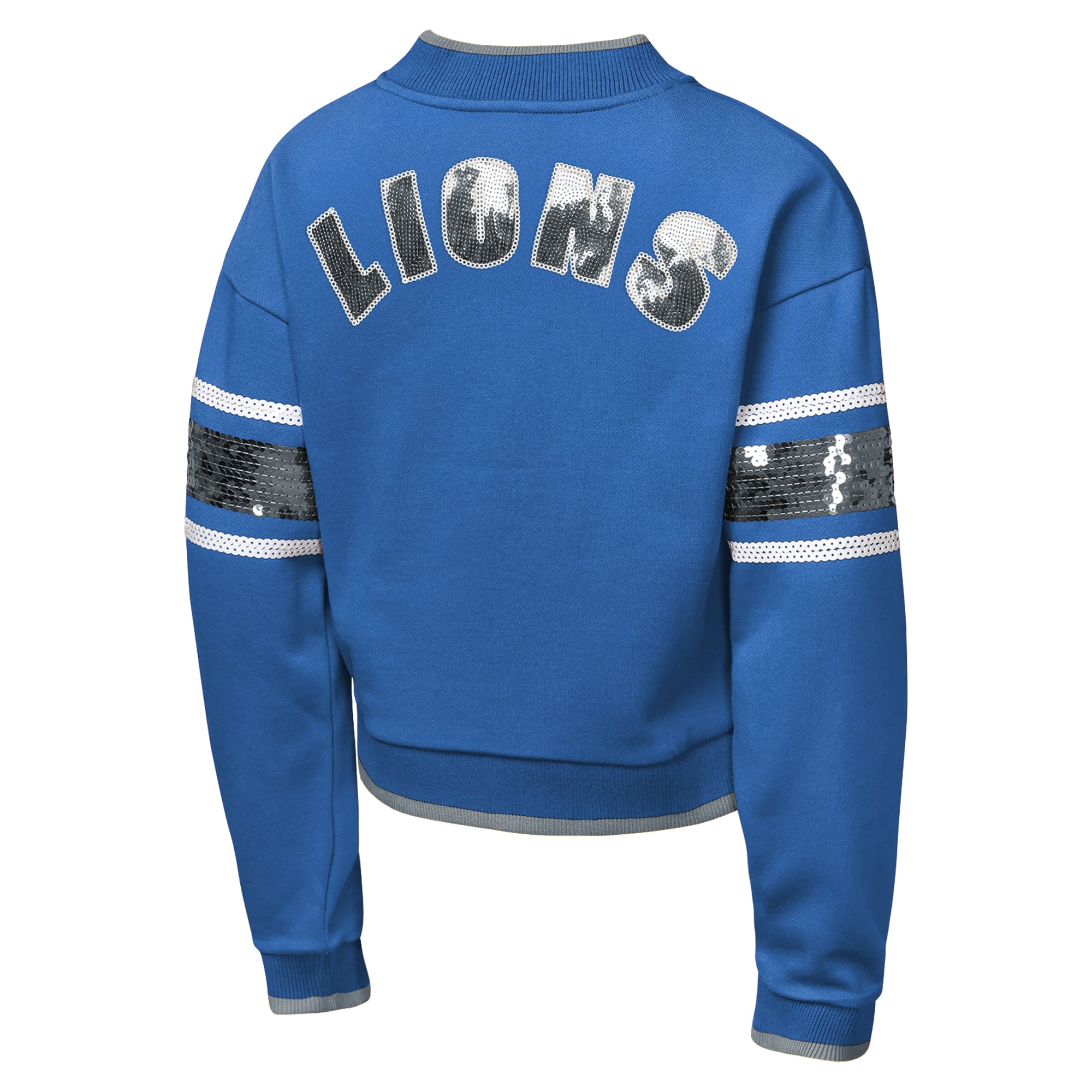 Girls Youth Outerstuff  Blue Detroit Lions MVP Full-Zip Sequin Bomber Jacket