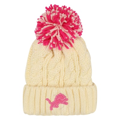 Detroit Lions Outerstuff Girls Youth Cable Cuffed Knit Hat with Pom - Cream