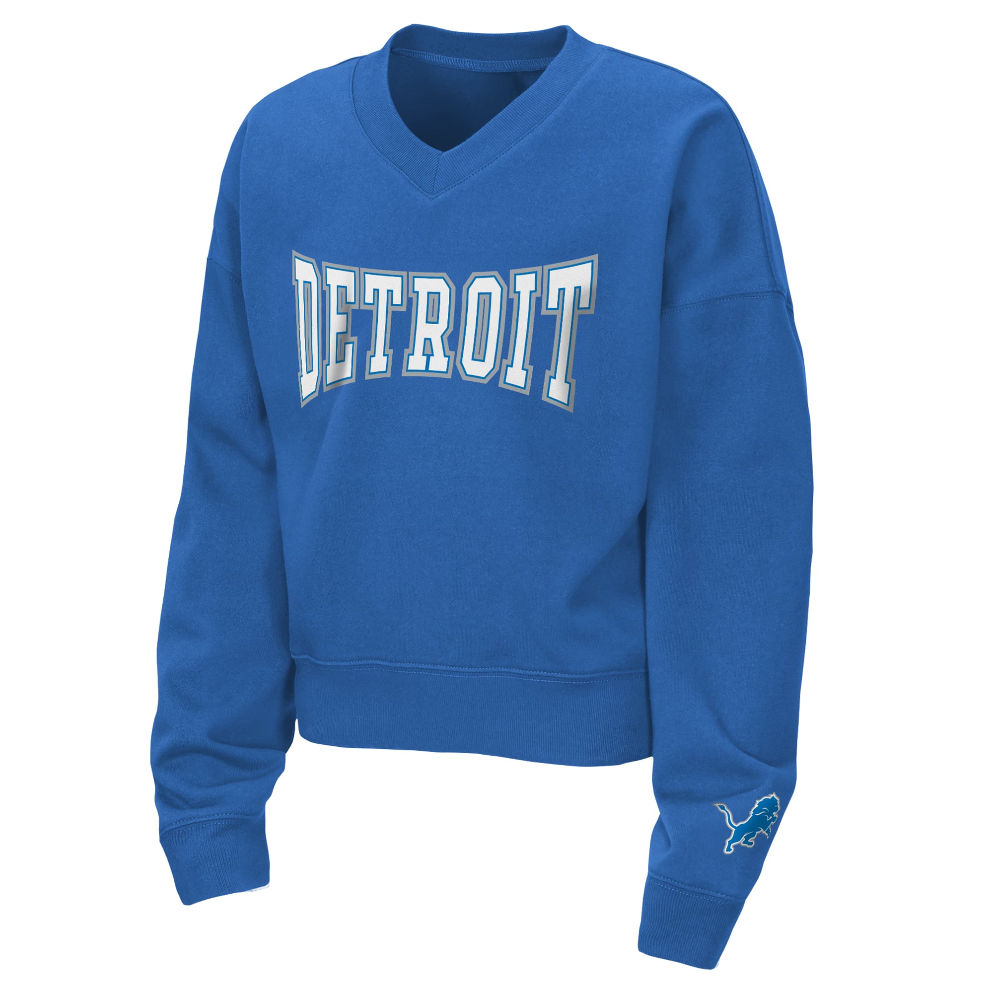 Ensemble sweat-shirt à col en V et short polaire bleu Detroit Lions Red Zone pour jeunes filles de la marque Erin Andrews