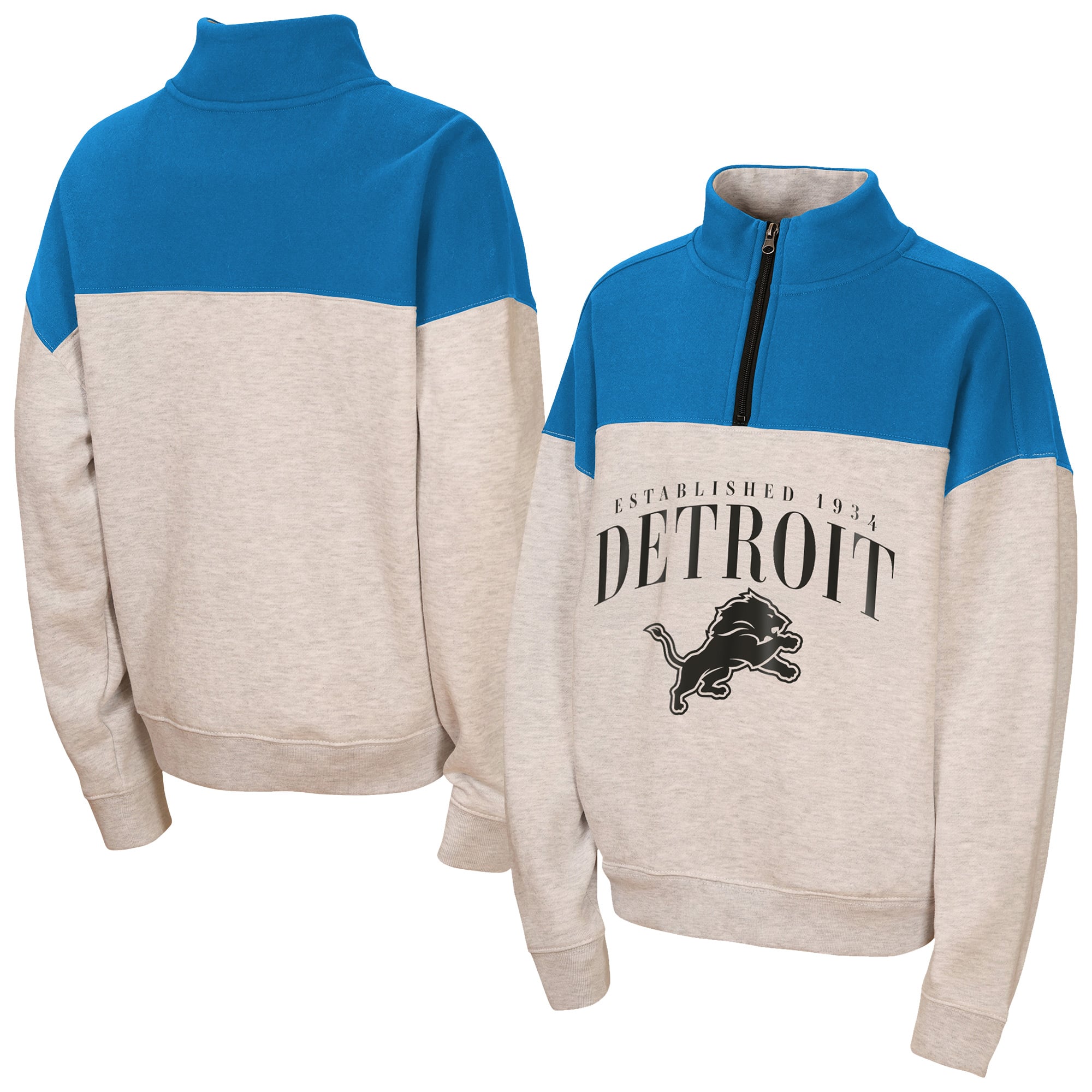 Sweat-shirt demi-zip Detroit Lions Blitz Colorblock gris chiné pour jeunes filles de la marque WEAR by Erin Andrews