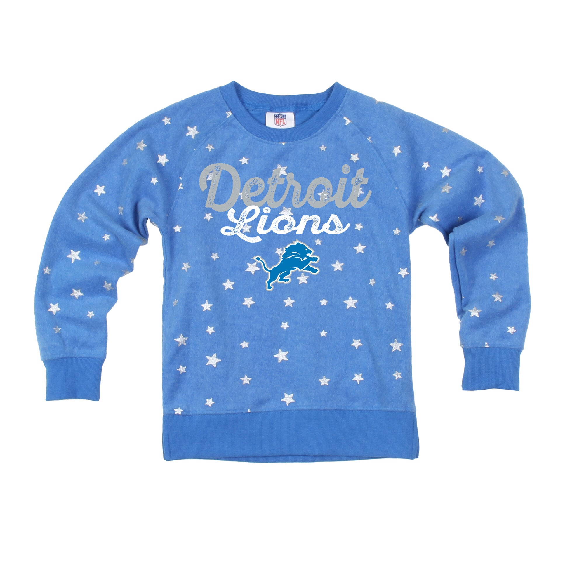 Girls Youth Wes & Willy  Blue Detroit Lions Shimmer Star Reverse Sweatshirt