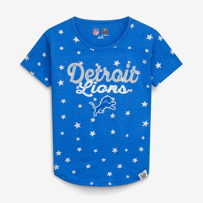  Detroit Lions Wes & Willy Girls Youth Shimmer Star T-Shirt - Blue