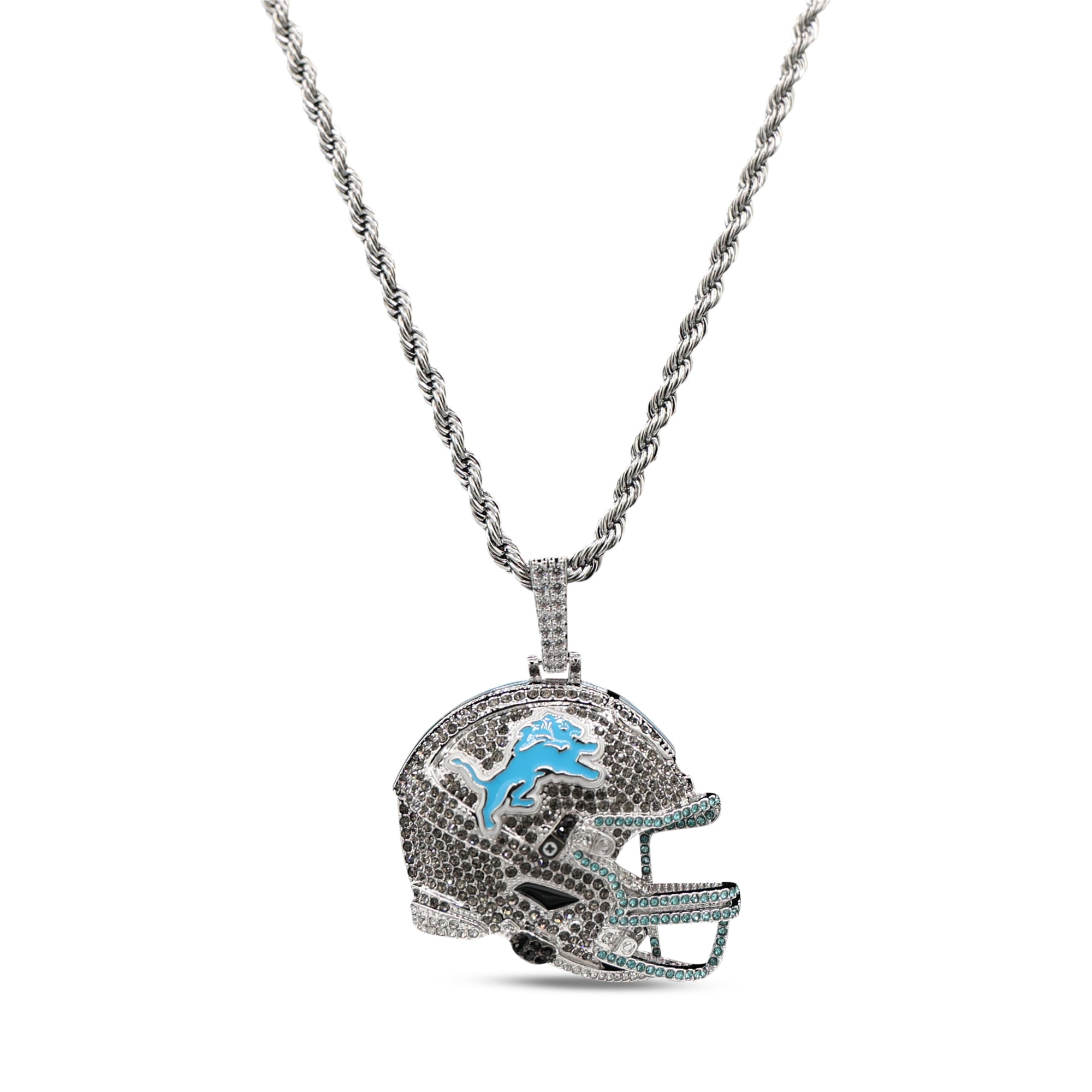 Detroit Lions GLD 14K White Gold Helmet Logo Pendant & 20