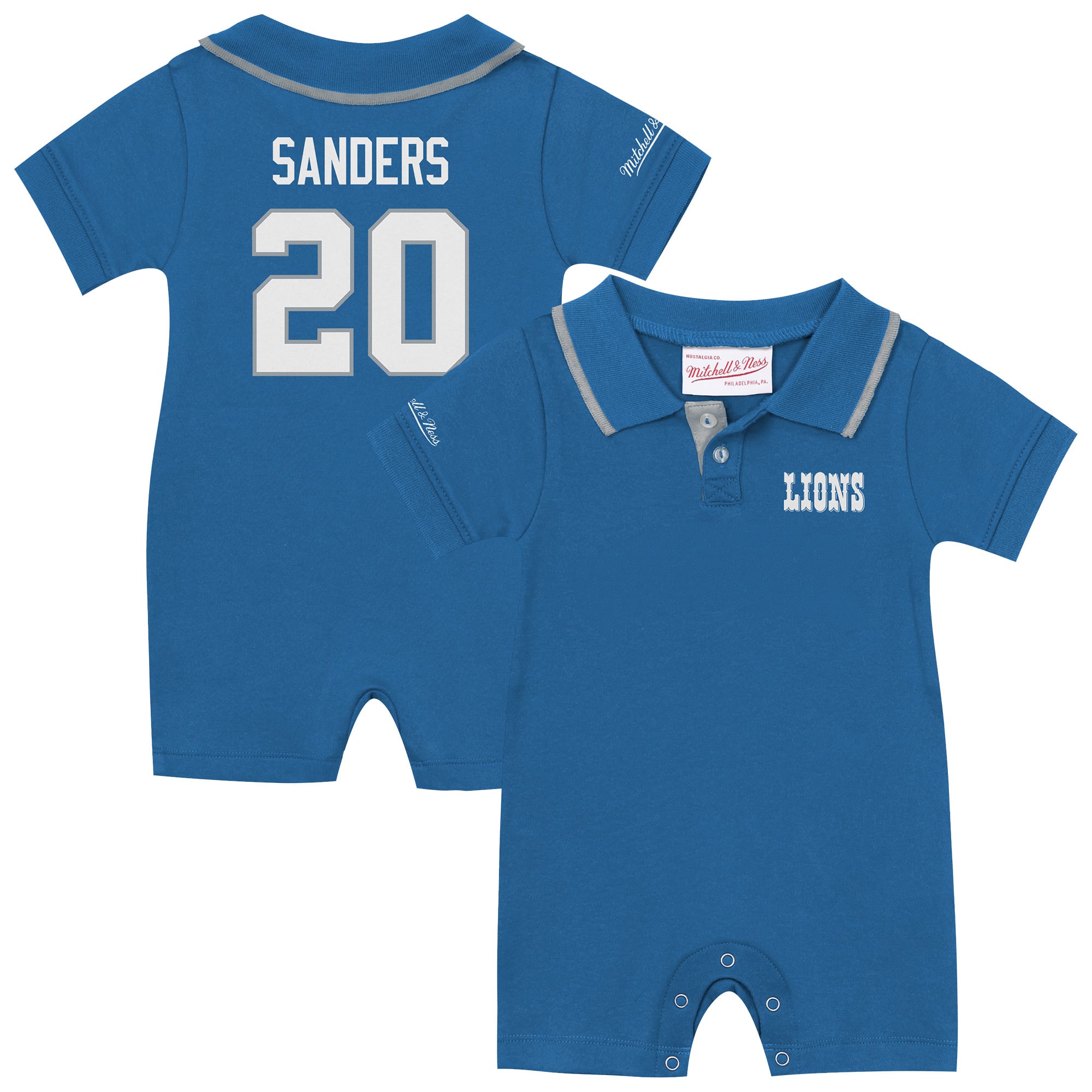 Grenouillère de rugby rétro Barry Sanders bleu Detroit Lions pour bébé Mitchell & Ness