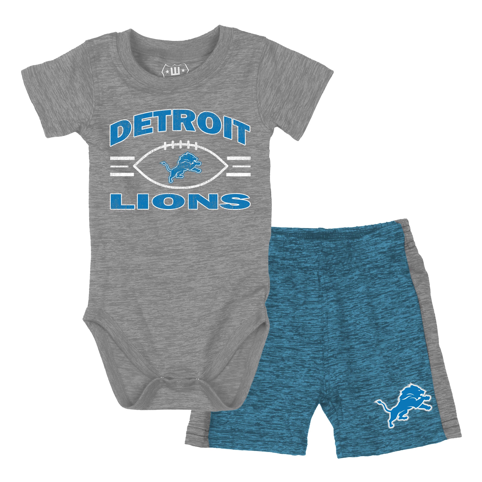 Ensemble body et short pour bébé Wes & Willy gris/bleu Detroit Lions Cloudy Yard Hopper
