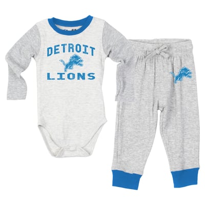  Detroit Lions Wes & Willy Infant Jie Jie Hopper Long Sleeve Bodysuit & Pants Set - Heather Gray