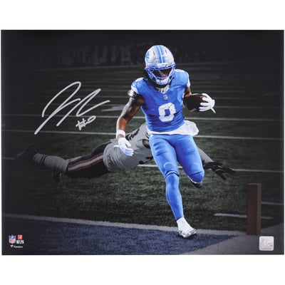 Jahmyr Gibbs Detroit Lions Autographed Fanatics Authentic 16" x 20" Touchdown Spotlight Photograph 