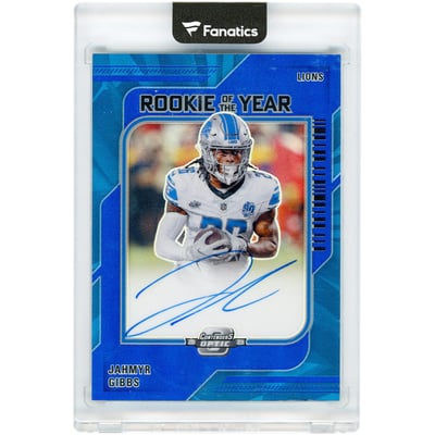 Jahmyr Gibbs Detroit Lions Autographed 2023 Panini Contenders Optic Rookie of the Year Contenders Blue #ROY-JG #30/45 Rookie Card