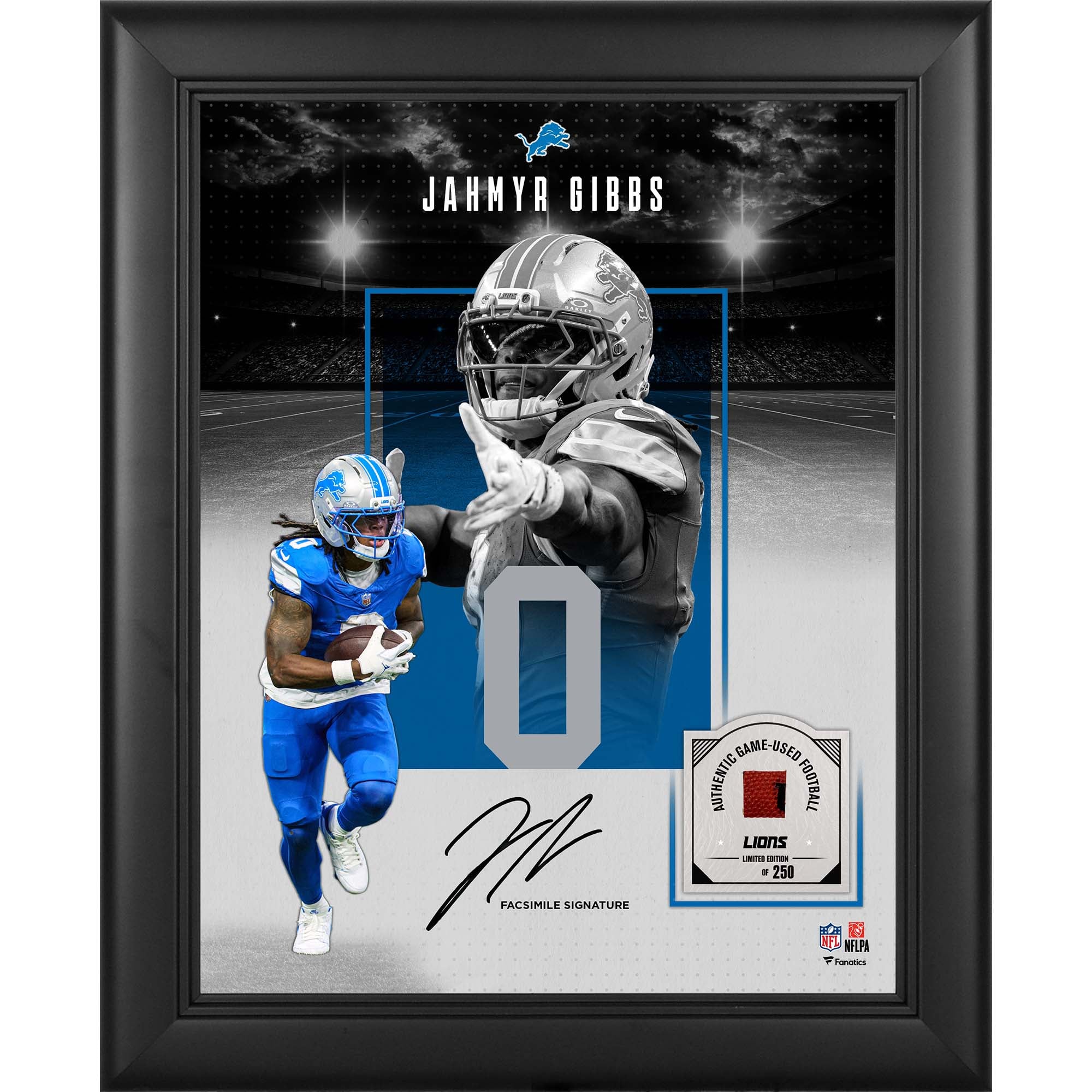 Jahmyr Gibbs Detroit Lions Facsimile Signature Framed 11" x 14" Showcase Collage with a Piece of Game-Used Football - Limited Edition of 250