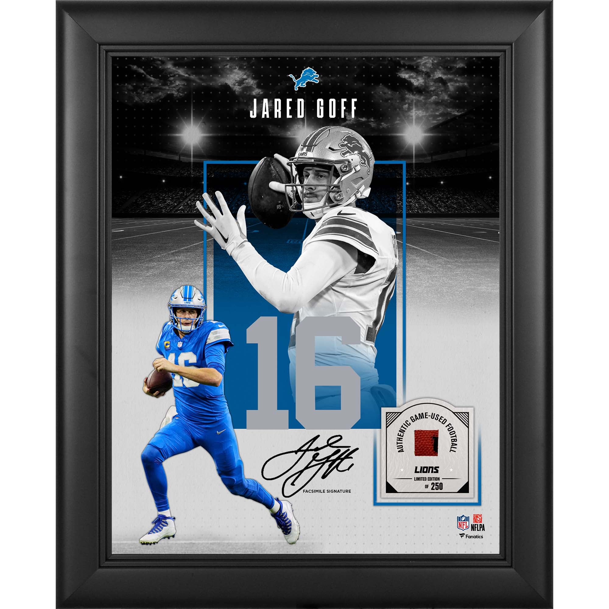 Jared Goff Detroit Lions Facsimile Signature Framed 11" x 14" Showcase Collage with a Piece of Game-Used Football - Limited Edition of 250