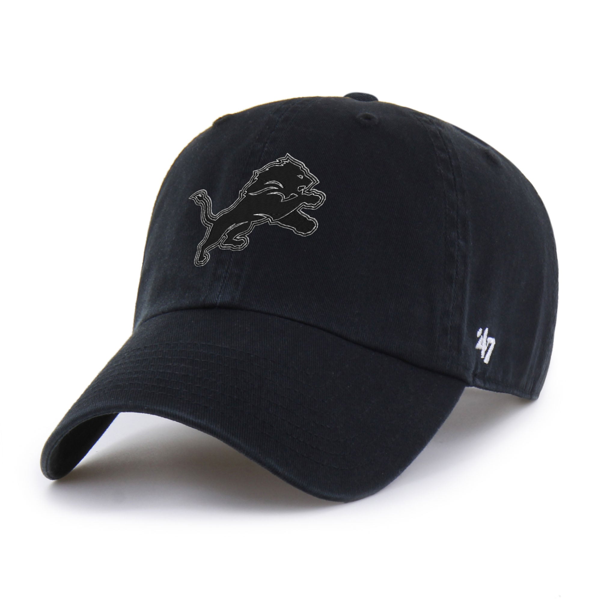 Men's '47 Black Detroit Lions Tonal Clean Up Adjustable Hat