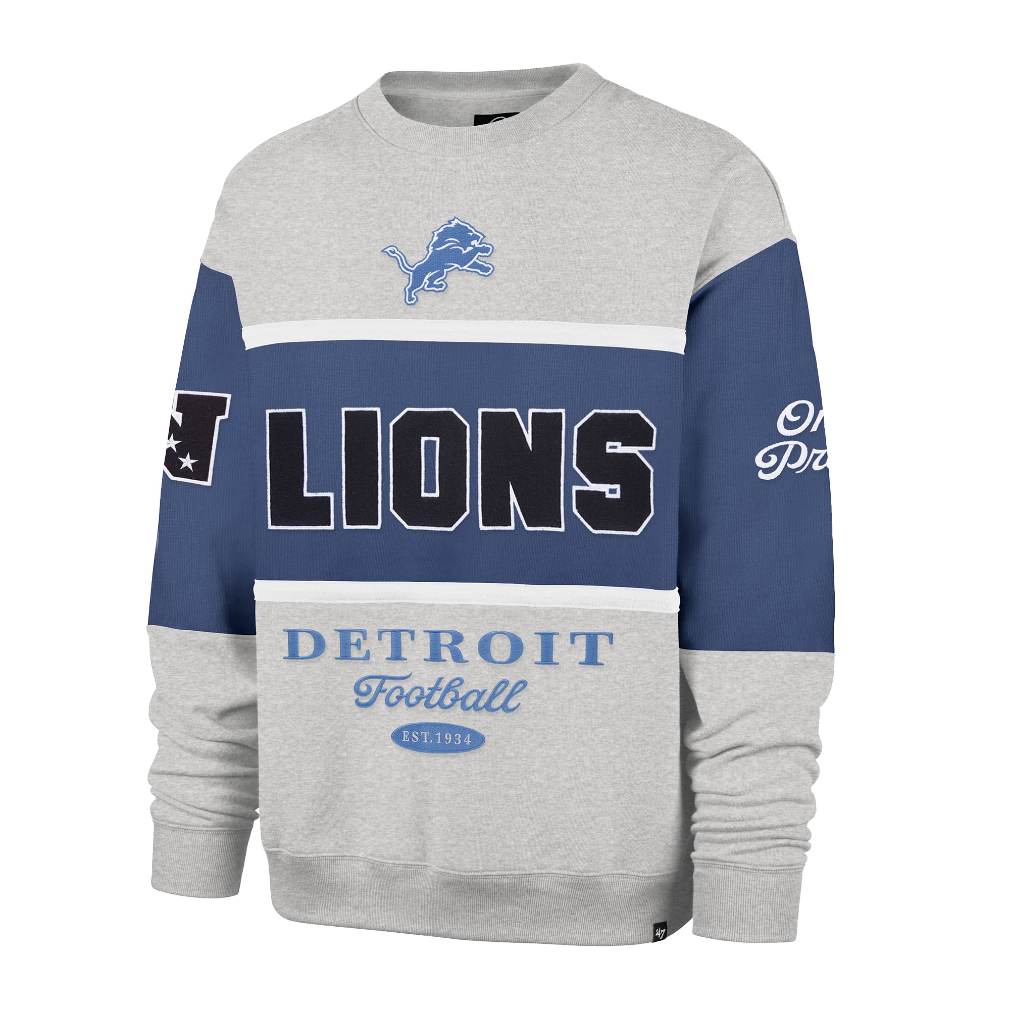 Men's '47 Blue/Heather Gray Detroit Lions Blockfield Maximalist Sweatshirt