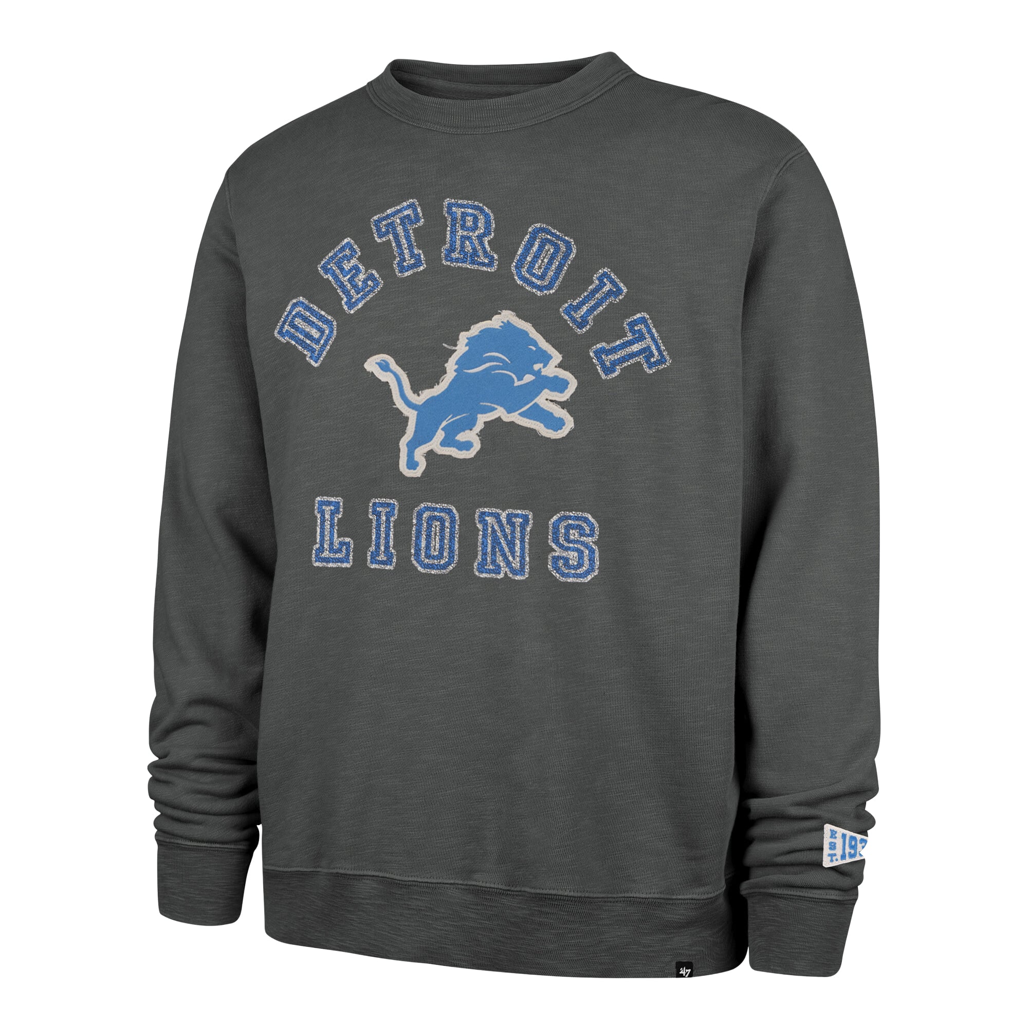 Men's '47 Charcoal Detroit Lions Calderwood Well Worn French Terry Sweatshirt