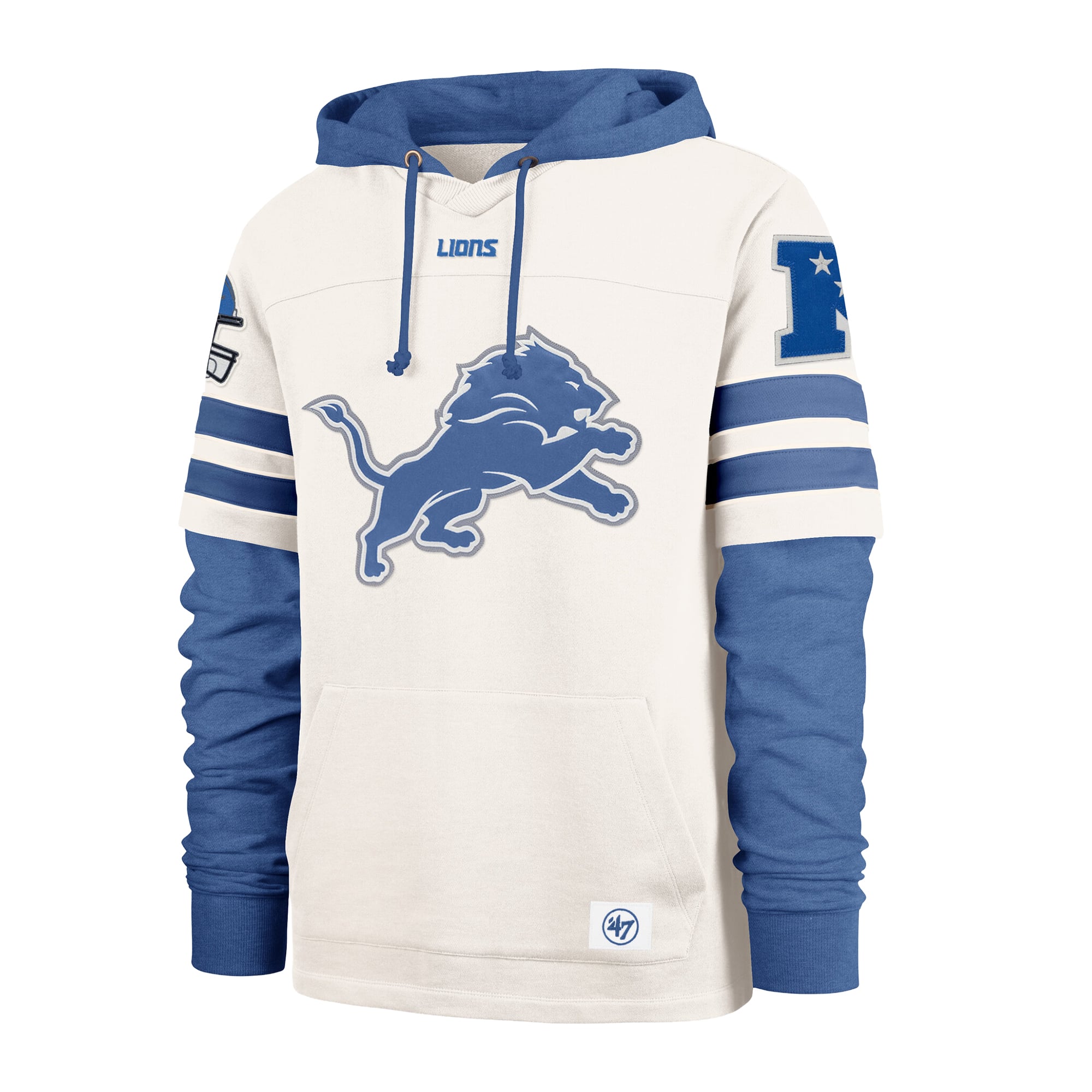 Men's '47  Cream Detroit Lions Split Zone Cornerback Duo Lacer Hoodie