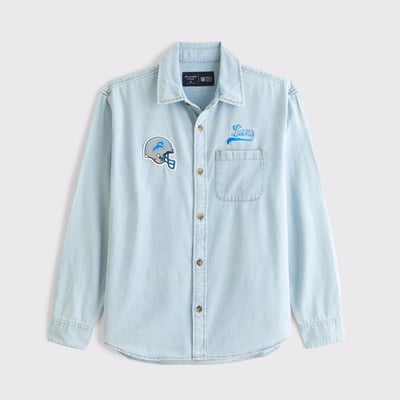Detroit Lions Abercrombie & Fitch Denim Long Sleeve Button-Up Shirt - Blue
