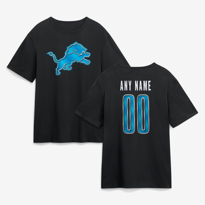 Detroit Lions Big & Tall Metallic Mascot Personalized Name & Number T-Shirt - Black
