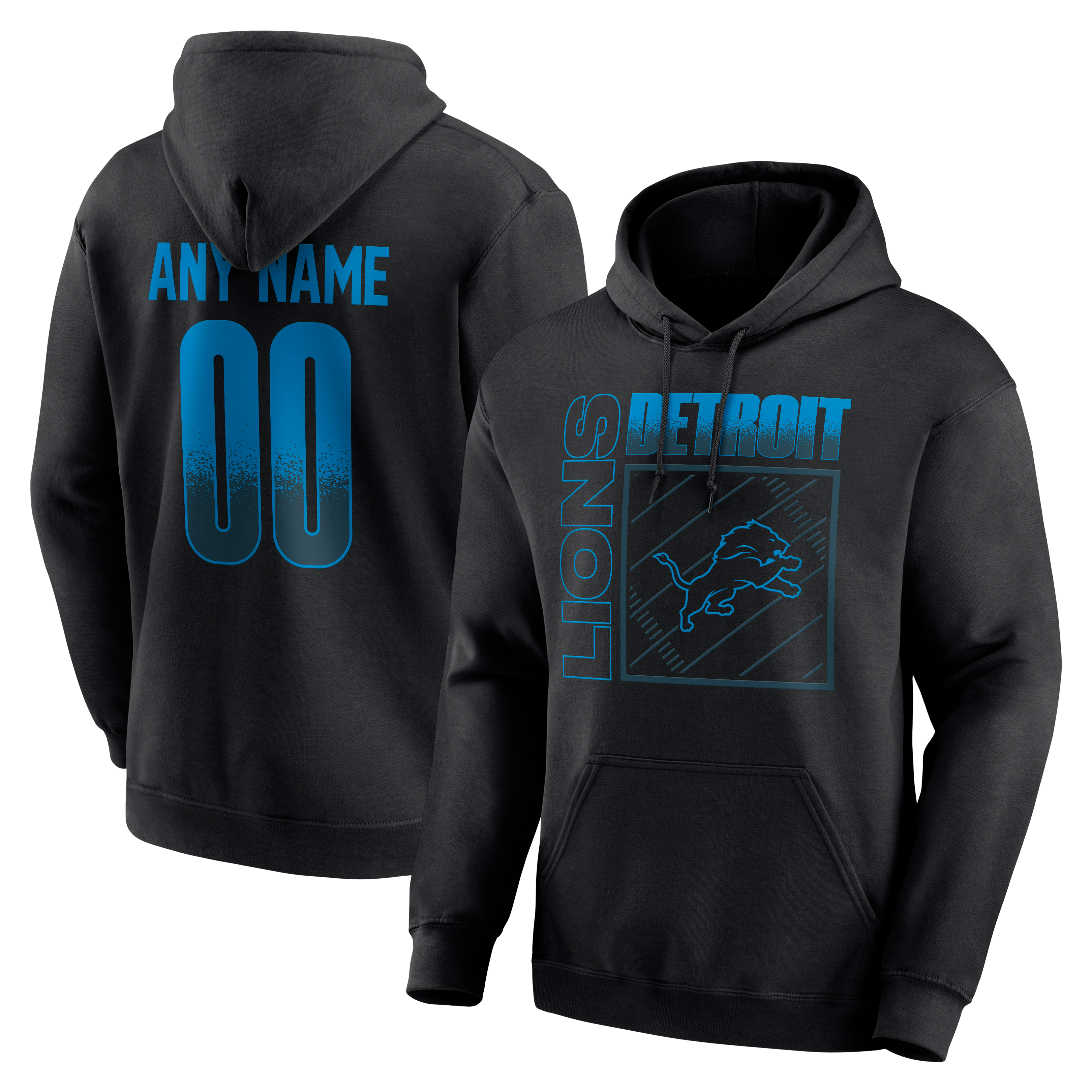 Men's Black Detroit Lions Home Field Pop Personalized Name & Number Hoodie
