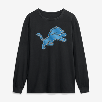Detroit Lions  Metallic Mascot Long Sleeve T-Shirt - Black