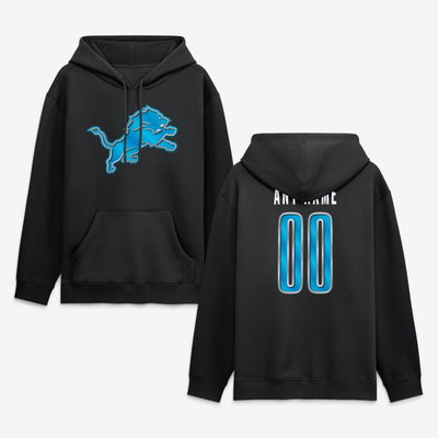 Detroit Lions  Metallic Mascot Personalized Name & Number Hoodie - Black
