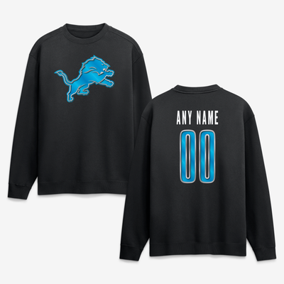 Detroit Lions  Metallic Mascot Personalized Name & Number Sweatshirt - Black
