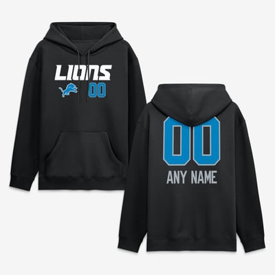 Detroit Lions  Touchdown Wordmark Personalized Name & Number Hoodie - Black