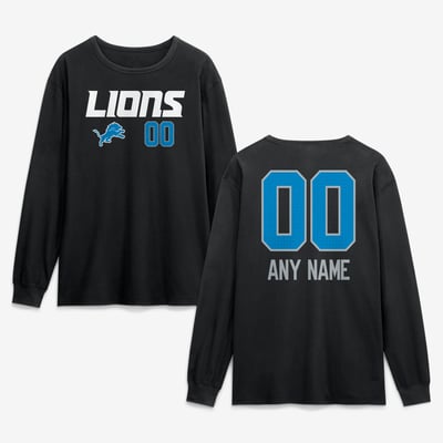 Detroit Lions  Touchdown Wordmark Personalized Name & Number Long Sleeve T-Shirt - Black