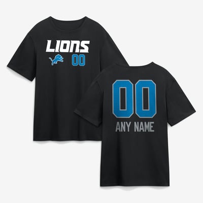 Detroit Lions  Touchdown Wordmark Personalized Name & Number T-Shirt - Black