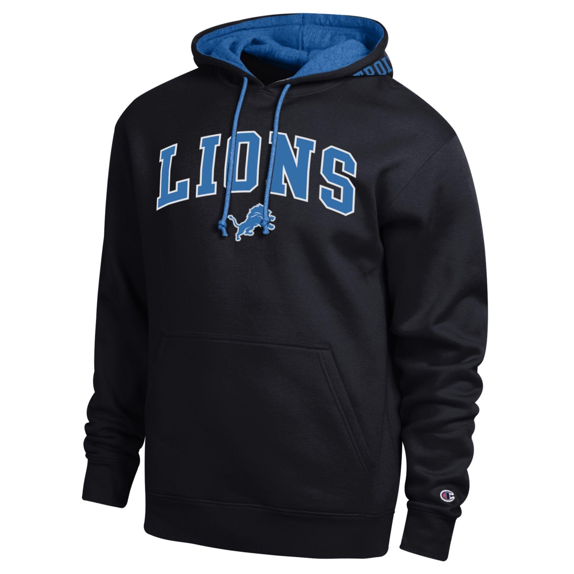 Sweat à capuche contrasté bleu/noir Detroit Lions pour homme de la marque Champion
