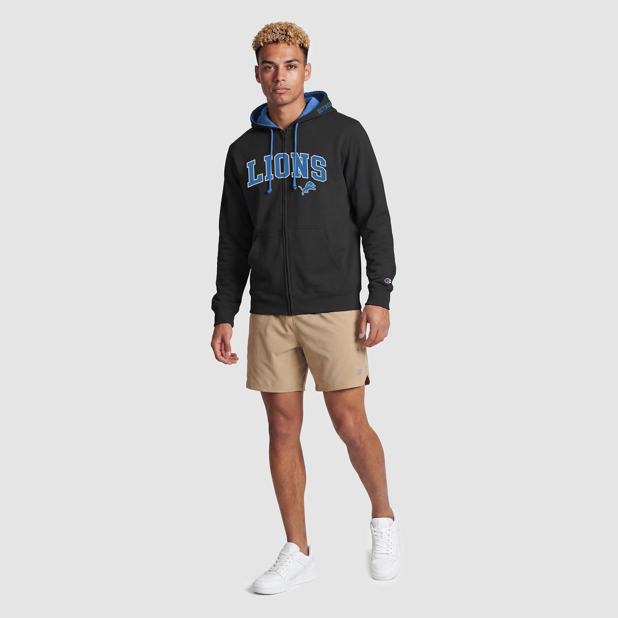 Sweat à capuche zippé Champion bleu/noir Detroit Lions pour homme