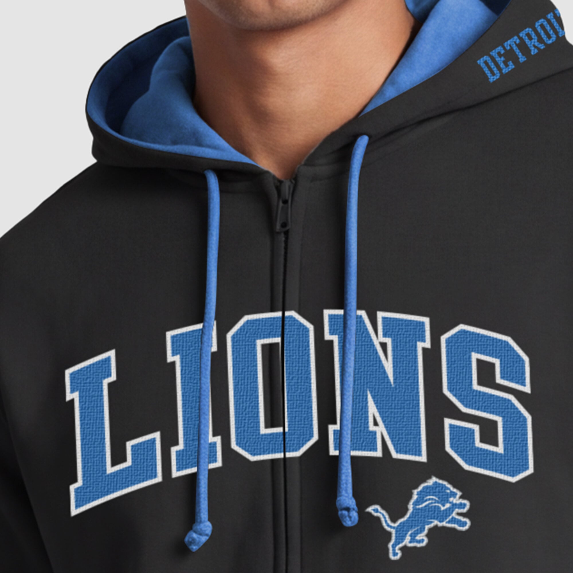 Sweat à capuche zippé Champion bleu/noir Detroit Lions pour homme