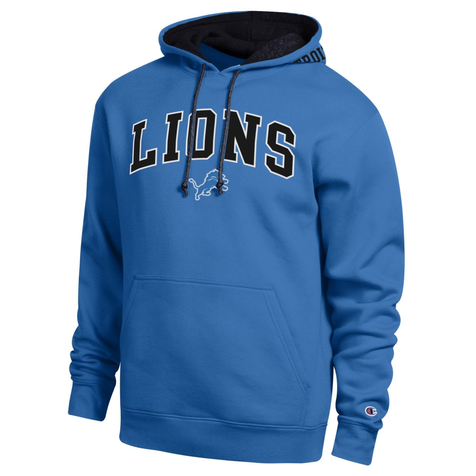 Sweat à capuche contrasté bleu/noir Detroit Lions pour homme de la marque Champion