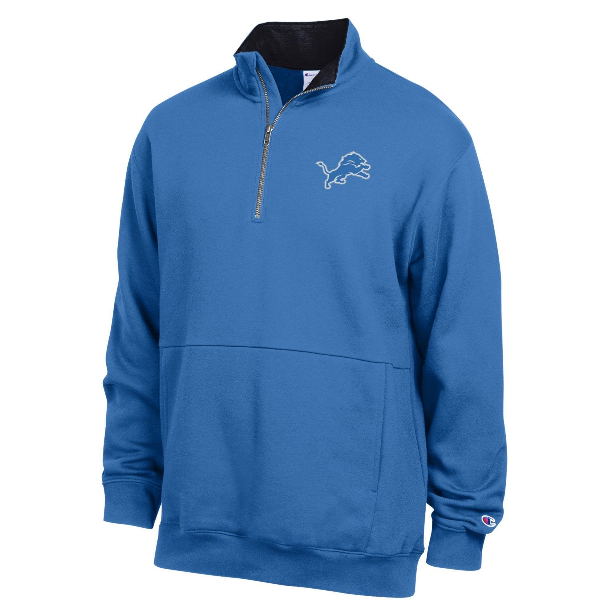 Pull-over en polaire à col zippé bleu et noir Champion Detroit Lions pour homme