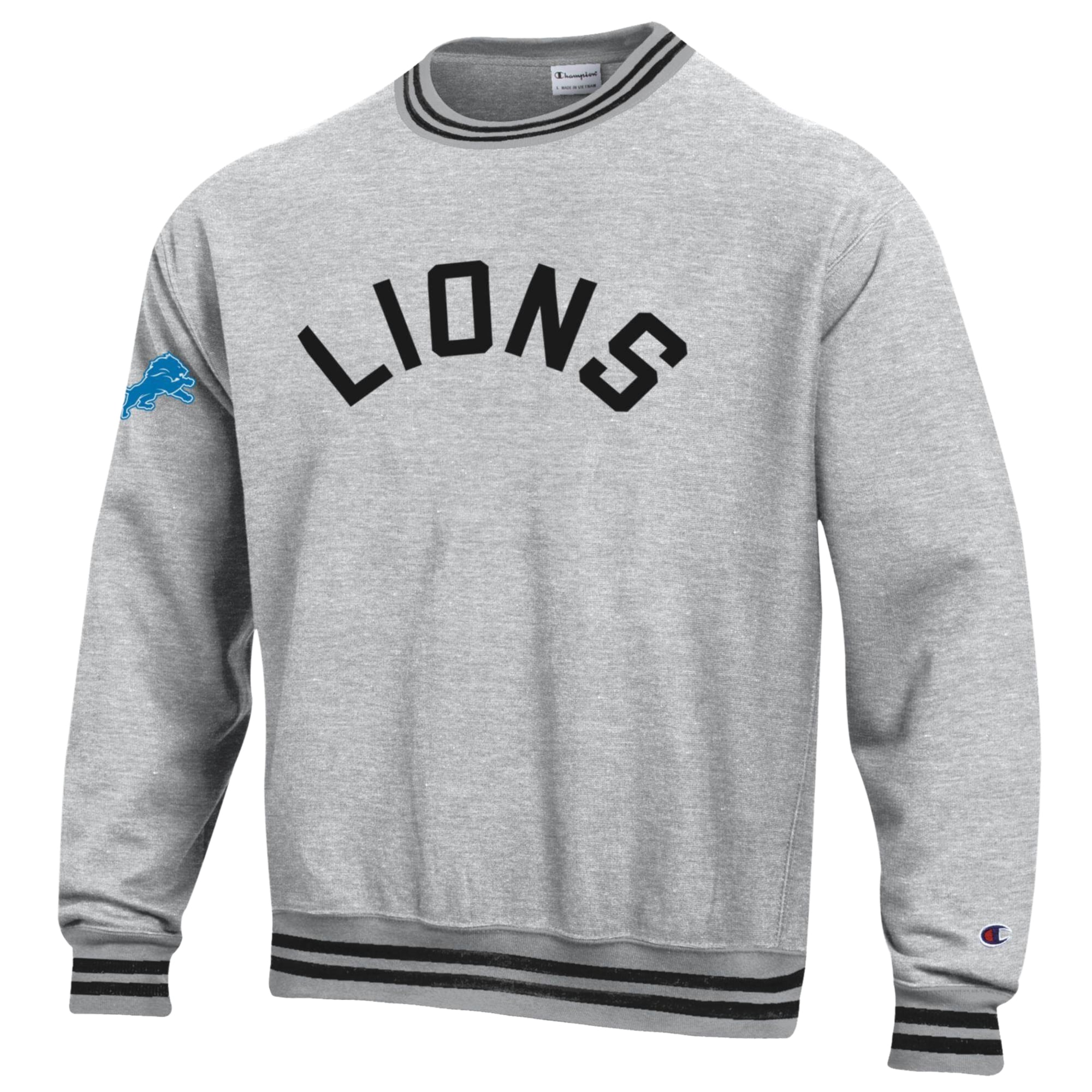 Men's Champion Heather Gray/Black Detroit Lions Reverse Weave Yarn Dye Sweatshirt