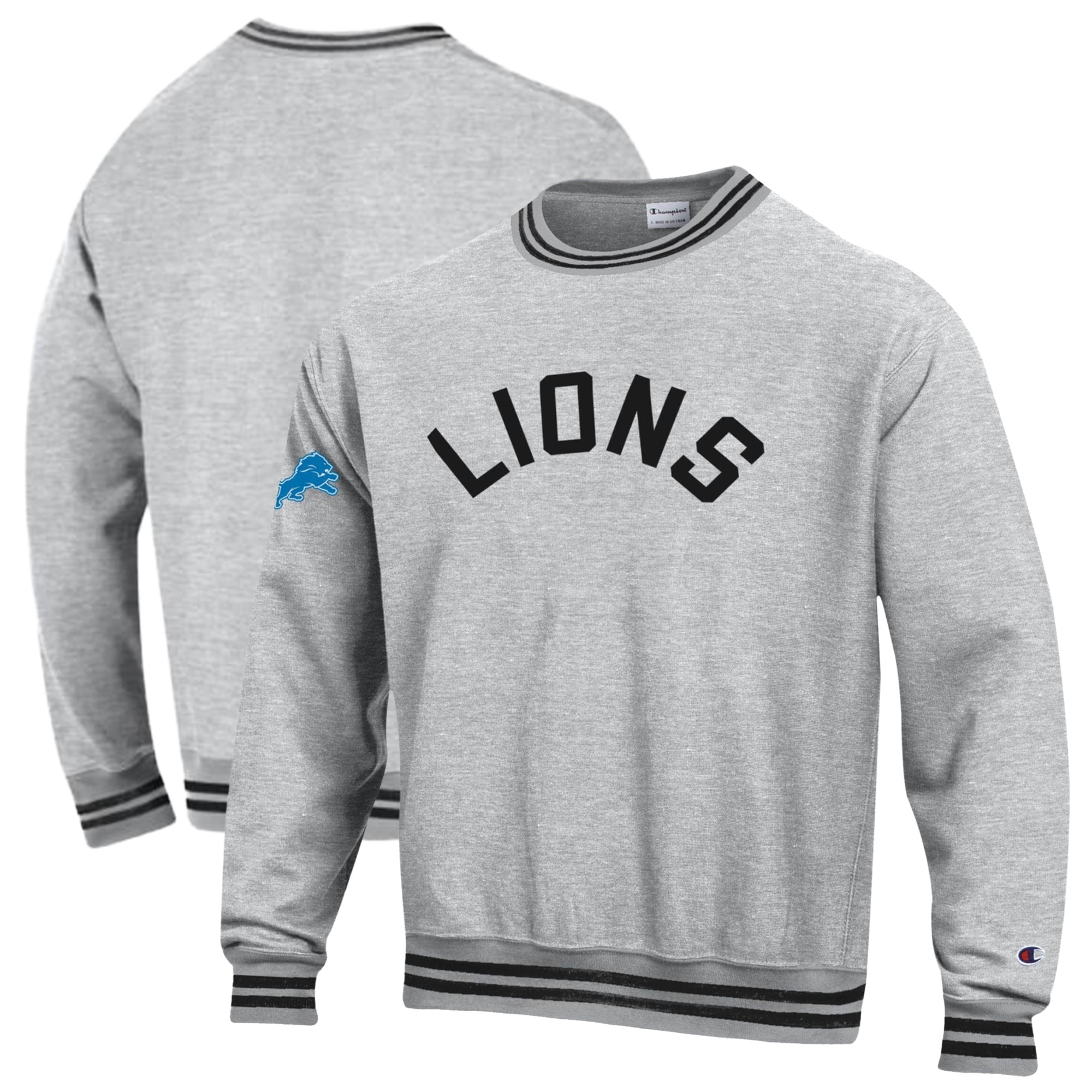 Men's Champion Heather Gray/Black Detroit Lions Reverse Weave Yarn Dye Sweatshirt