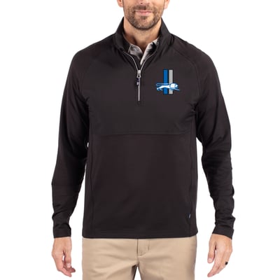 Detroit Lions Cutter & Buck Adapt Eco Knit Hybrid Recycled Quarter-Zip Throwback Pullover Top - Black