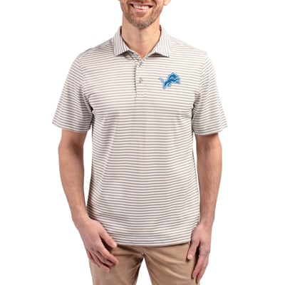 Detroit Lions Cutter & Buck Virtue Eco Pique Stripe Recycled Polo - Gray