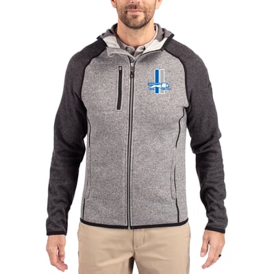  Detroit Lions Cutter & Buck Throwback Mainsail Sweater-Knit Full-Zip Hoodie - Heather Gray/Heather Charcoal