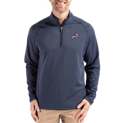 Detroit Lions Cutter & Buck Peshastin Eco Fleece Tri-Blend Raglan Recycled Quarter-Zip Jacket -  Heather Navy