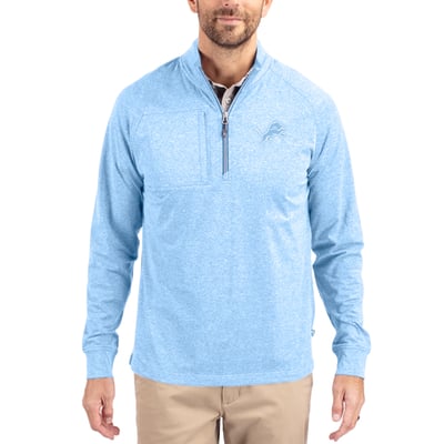  Detroit Lions Cutter & Buck Raglan Adapt Eco Knit Heather Quarter-Zip Top - Powder Blue