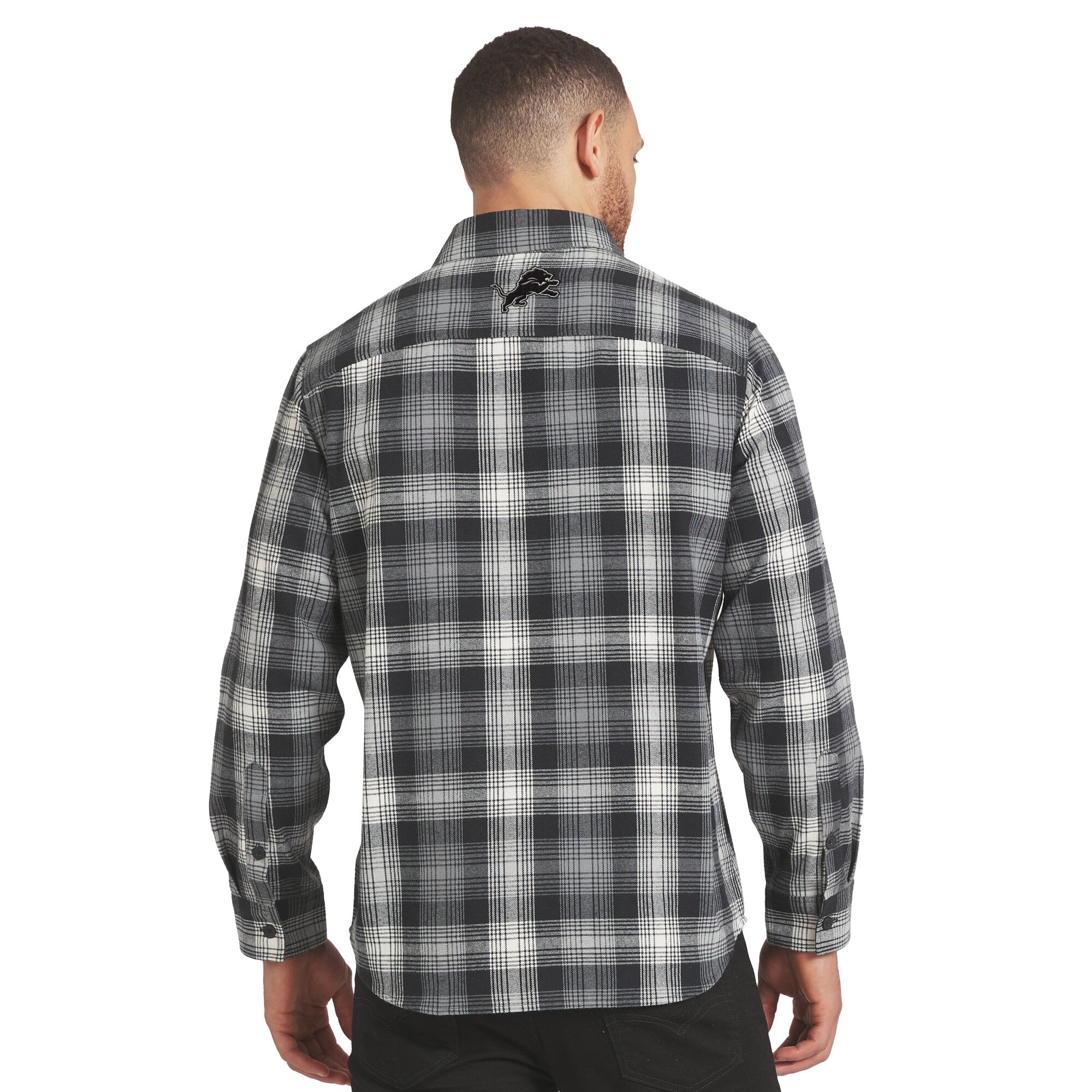 Men's Darius Rucker Collection by Fanatics Black Detroit Lions Flannel Plaid Long Sleeve Button Up Shirt