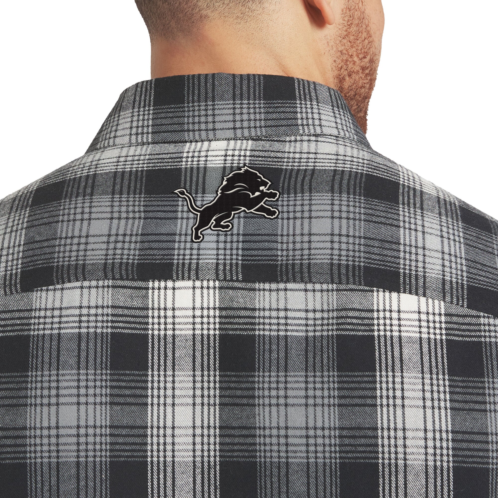 Men's Darius Rucker Collection by Fanatics Black Detroit Lions Flannel Plaid Long Sleeve Button Up Shirt