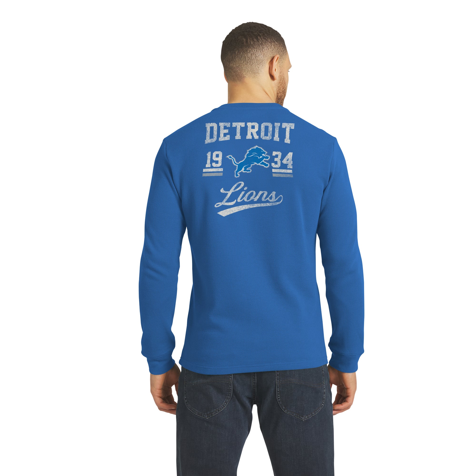 Men's Darius Rucker Collection by Fanatics  Blue Detroit Lions Waffle-Knit Henley Long Sleeve T-Shirt