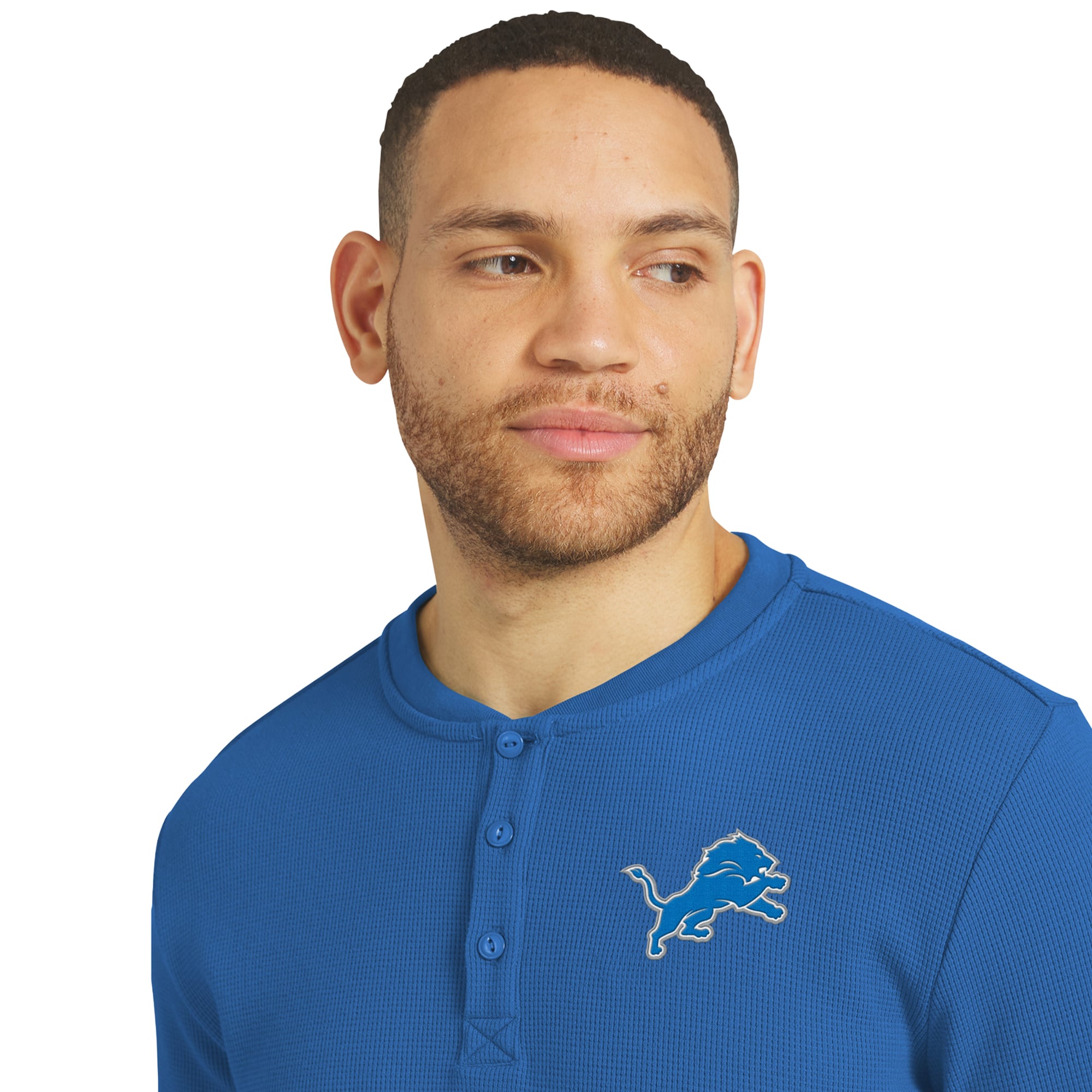 Men's Darius Rucker Collection by Fanatics  Blue Detroit Lions Waffle-Knit Henley Long Sleeve T-Shirt