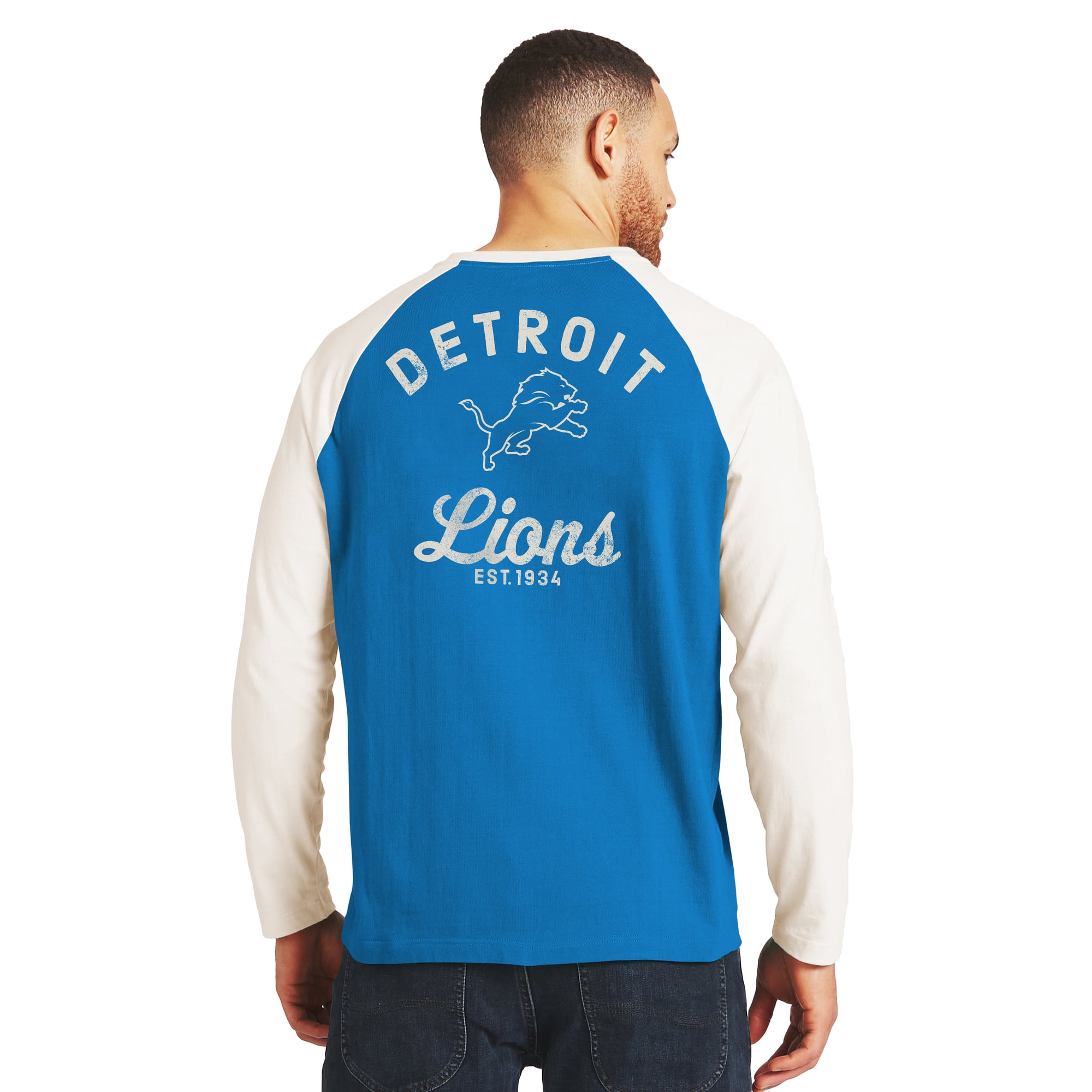 T-shirt Henley à manches longues bleu et blanc Detroit Lions de la collection Darius Rucker pour homme par Fanatics