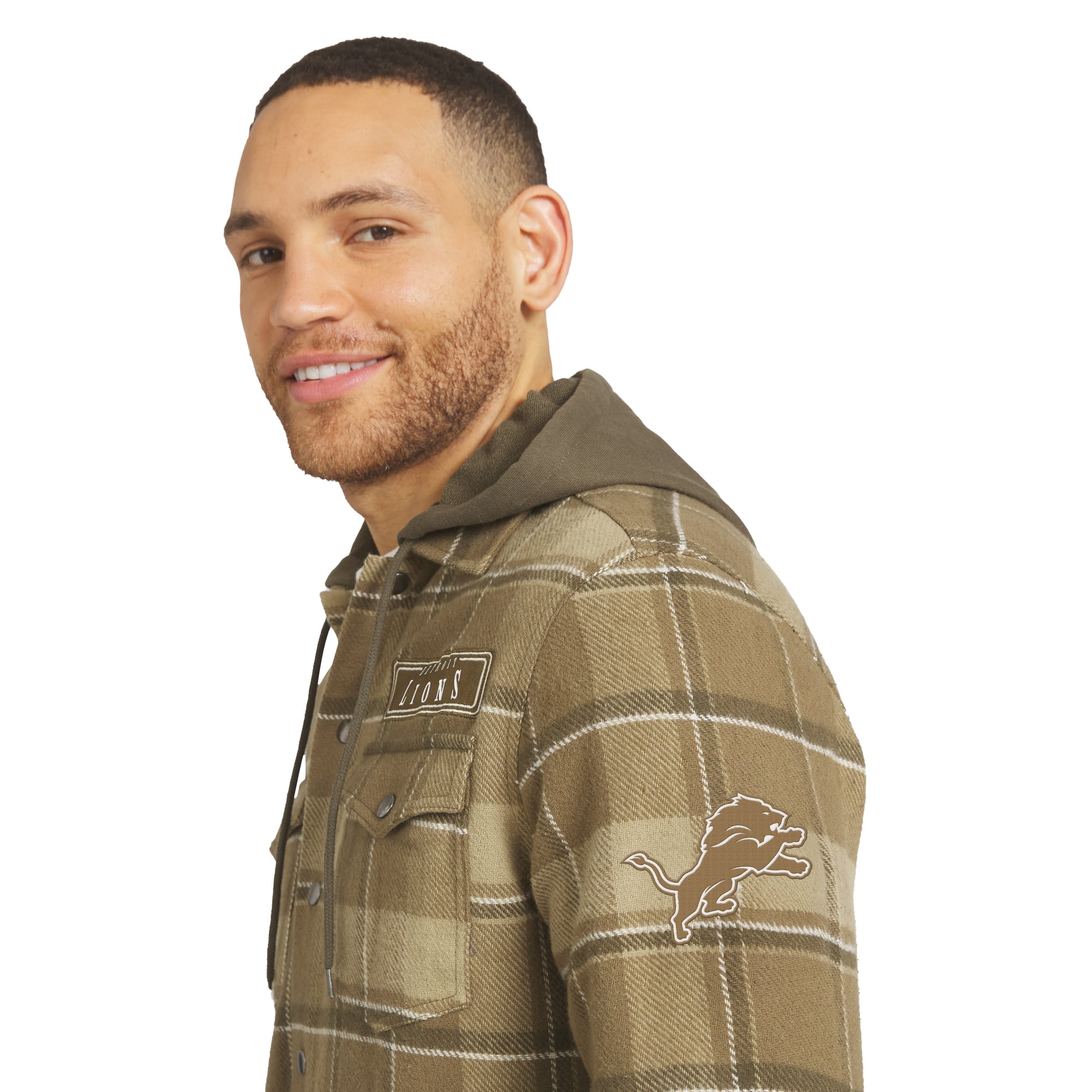 Men's Darius Rucker Collection by Fanatics Brown/Olive Detroit Lions Woven Hooded Full-Snap Shacket