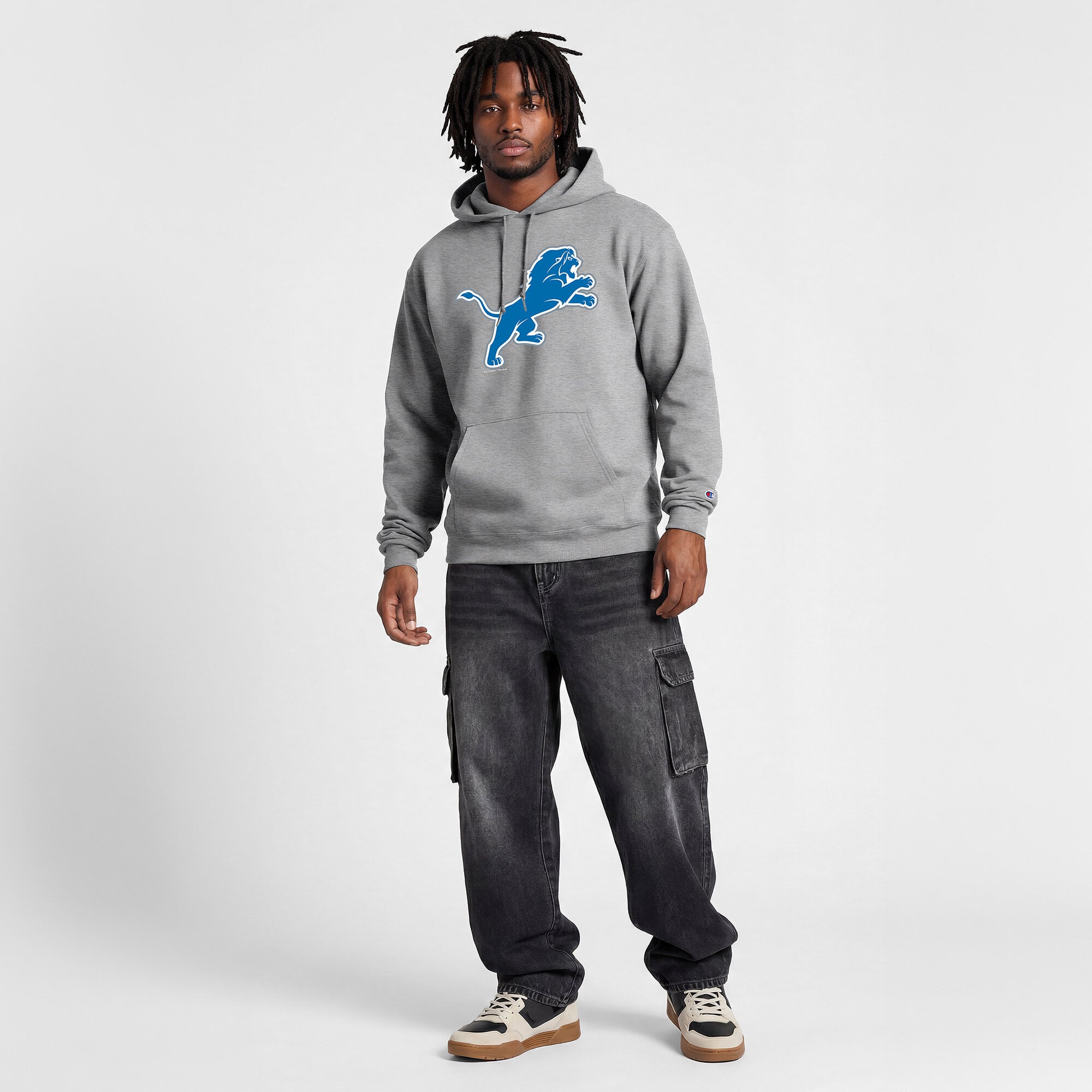Sweat-shirt à capuche intégral Disney x Champion gris chiné Detroit Lions pour homme
